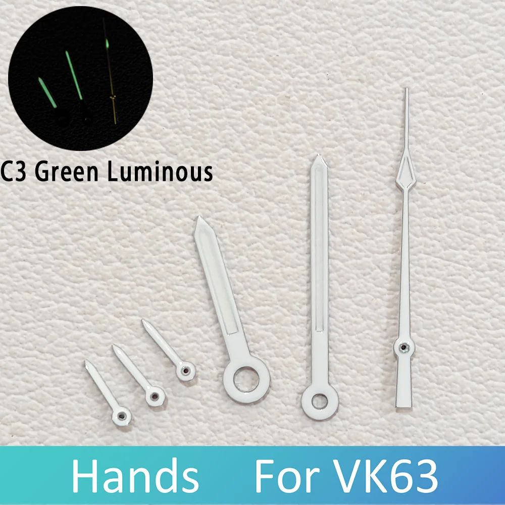 For vk63 Hands C3 Green Luminous 6-Hands Fit VK63 Quartz Movement VK63 Hands Orange Pointer Watch Hands High Quality Parts