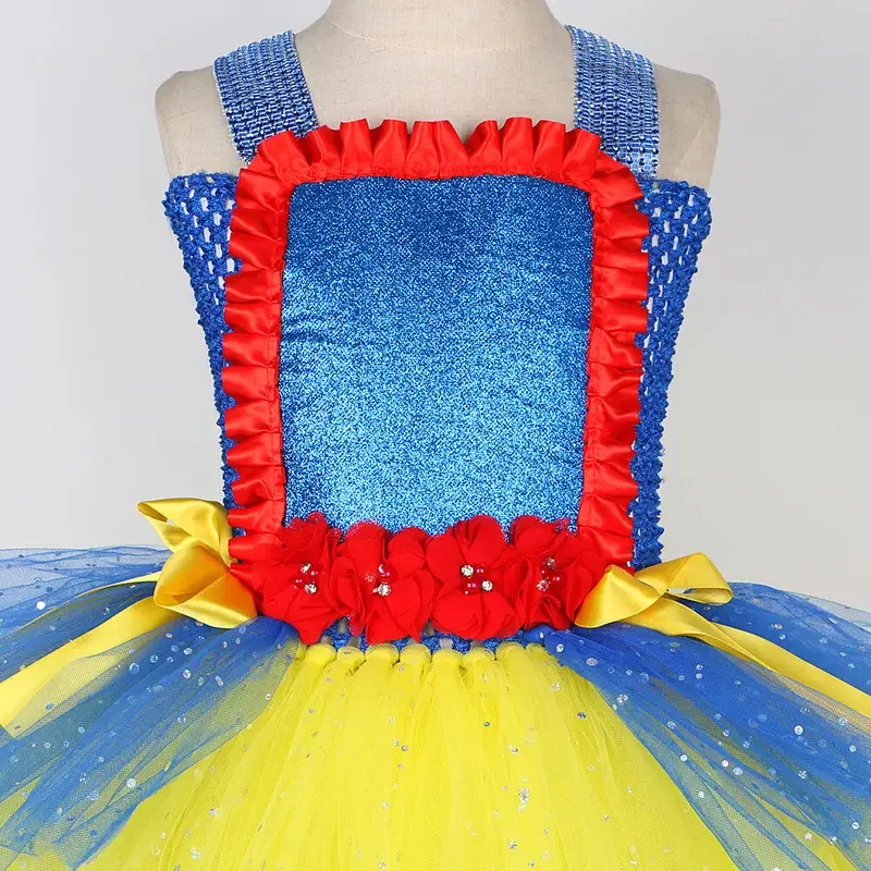 Sparkly Snow White Princess Dresses for Girls Christmas Halloween Twinkle Costumes for Kids Birthday Party Ballet Tutus Outf@0Z*