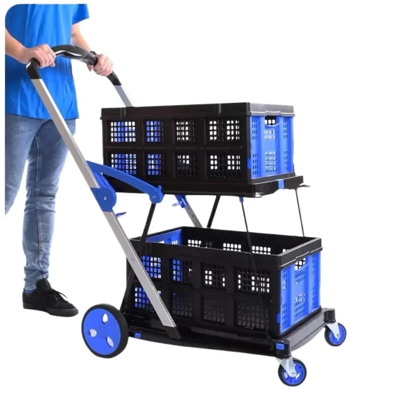 New Double Decker Folding Lightduty Aluminum Shopping Carts With Storage Crate