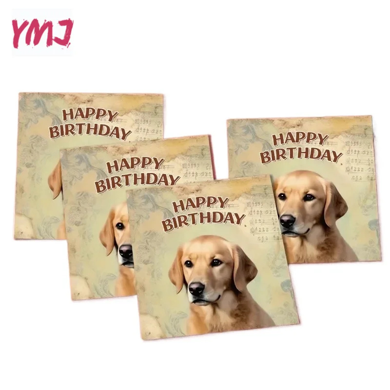 Vintage pet dog and cat birthday party decoration supplies wine glass flower paper disposable placemats 2-Ply 20pcs/Pac 33*33cm