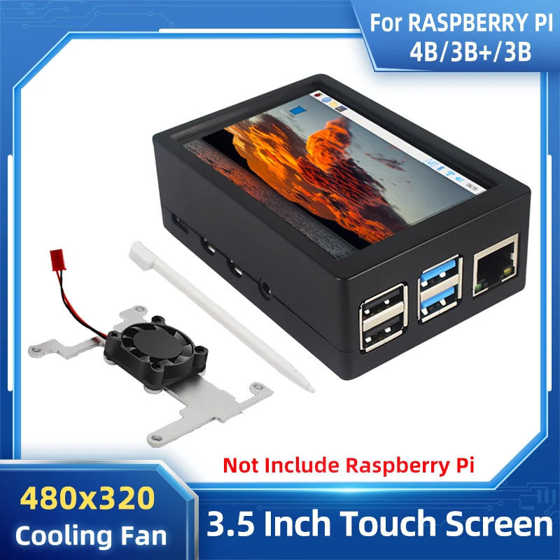 Écran Tactile Raspberry Pi 4 3,5 Pouces Avec Boîtier - 480x320 60FPS - Mini Ventilateur Et Dissipateurs Inclus