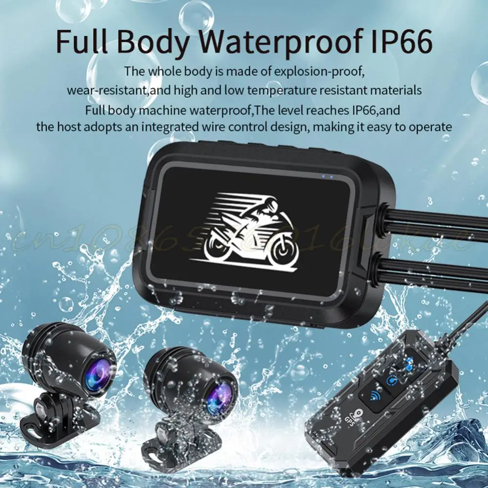

HD 1080P Motorbike Video Camera Parking Monitor Front Rear View Dual Lens Dash Cam Loop Recording 150 Degree View Angle WiFi GPS