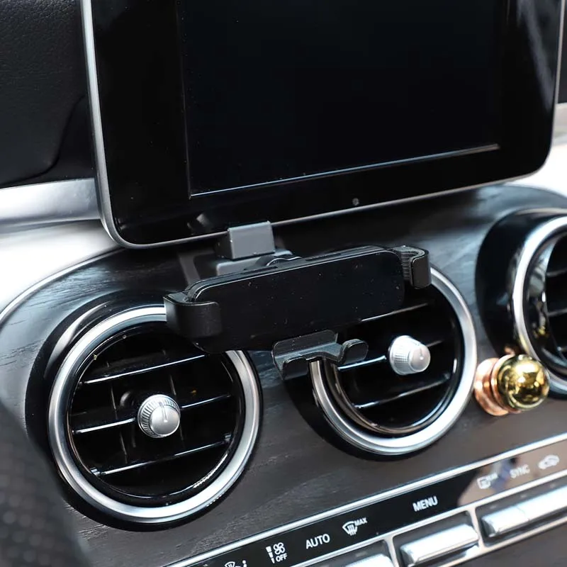 For Mercedes-Benz C-Class W205 GLC 2015-2018 ABS black car central control air outlet mobile phone holder car accessories 5