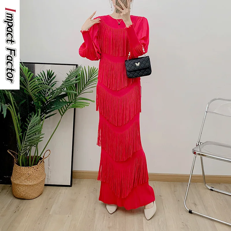 Miyake Pleated Commuter Cake Fringed Dress Loose Explosion Pleated Casual Fashion Dresses Women's Clothing 224 Summer New