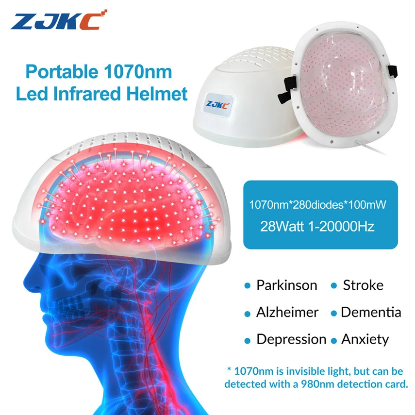 

ZJKC 1070nm Near Infrared Light Therapy for Parkinson Patients Stroke Depression Traumatic Brain Injury TBI Treatment Helmet