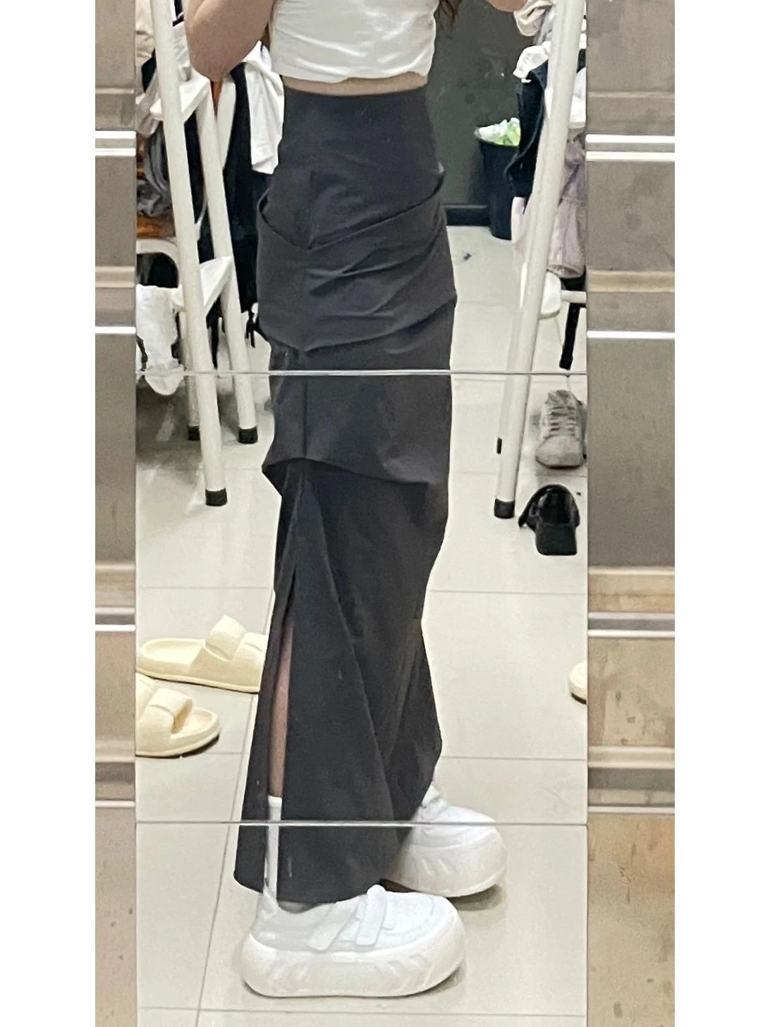 

Юбка миди А-силуэта с высокой талией для женщин, плиссированная, асимметричная, в корейском стиле, для работы, весна-лето, большие размеры, стройнящая, с разрезом