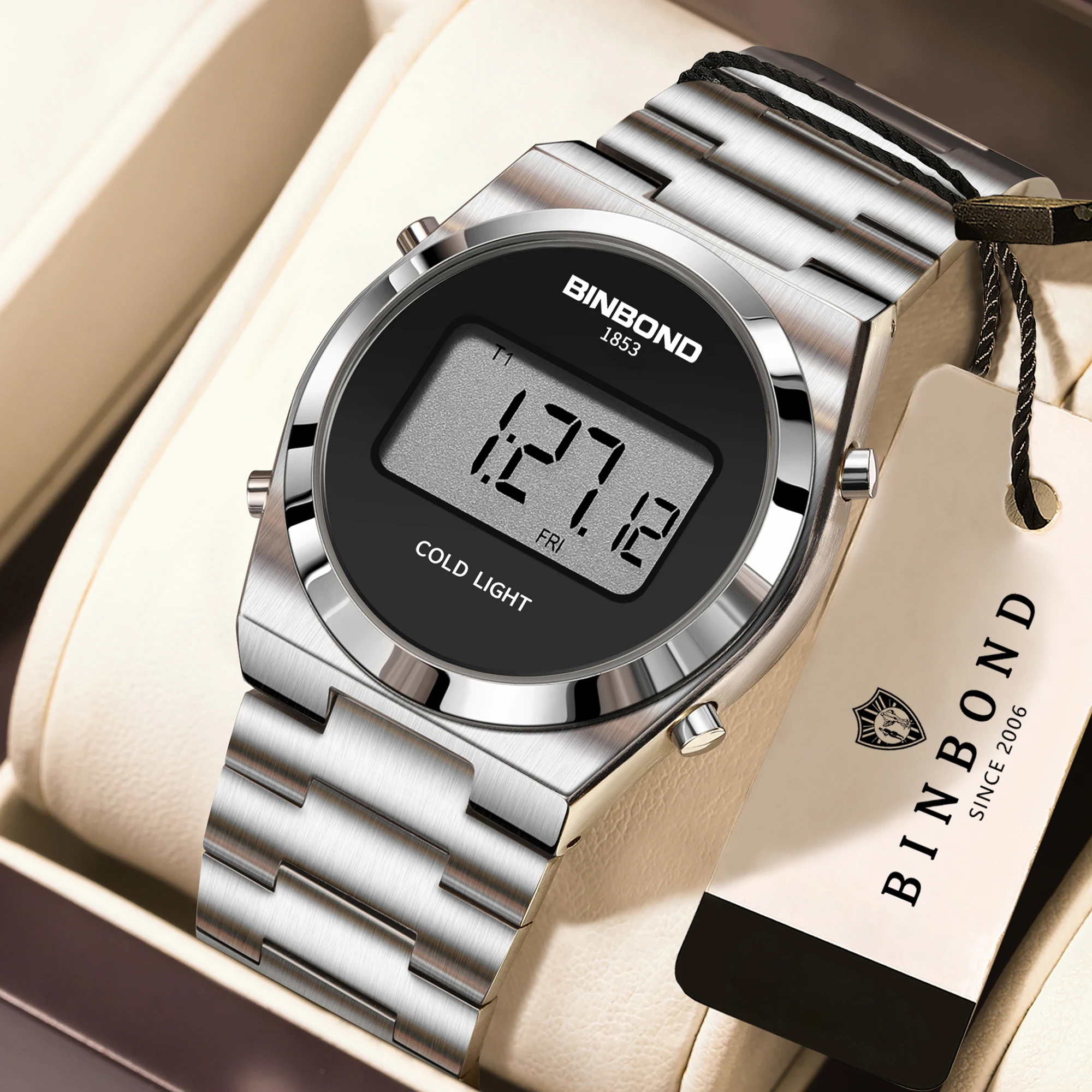 BINBOND Durable Chronograph Electronic Watch for Men Wristwatch & Electronic Movement LED High-definition Waterproof Reloj+Box
