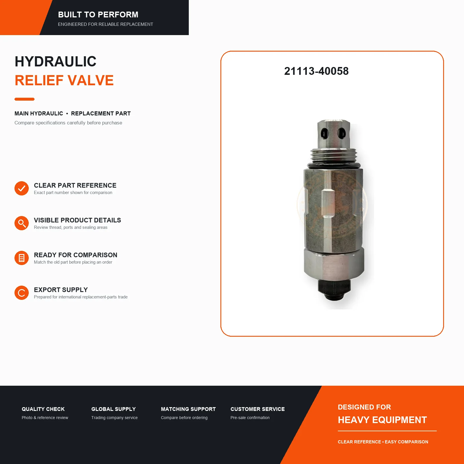 21113-40058 Hydraulic Main Relief Valve for E120 E200B E312 E315 E320 Excavators