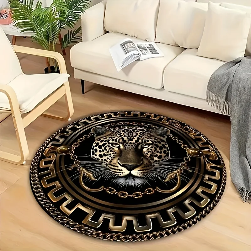 Vintage Chain & Leopard Head Round Rug, Soft Washable Non-Slip Mat for Living Room, Bedroom, Entryway, Patio & Outdoor Decor