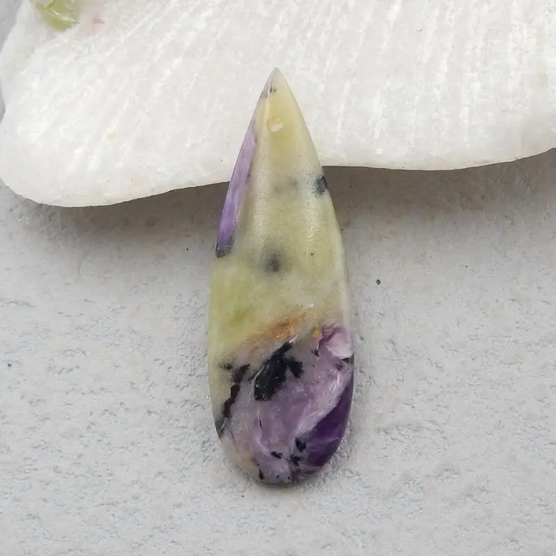 

Sale 1Pcs Natural Stone Charoite Front Drilled Necklace Pendant Bead 36x13x4mm 3g