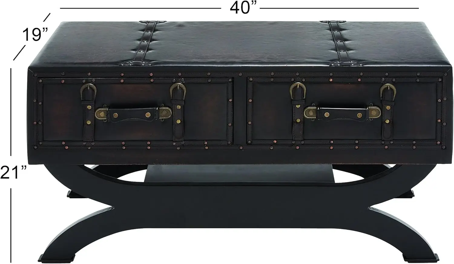 79 Faux Leather Living Room Coffee Table Vintage Faux Leather 2 Drawer Table with Curved Style Leg Stand, Center Table 40 x