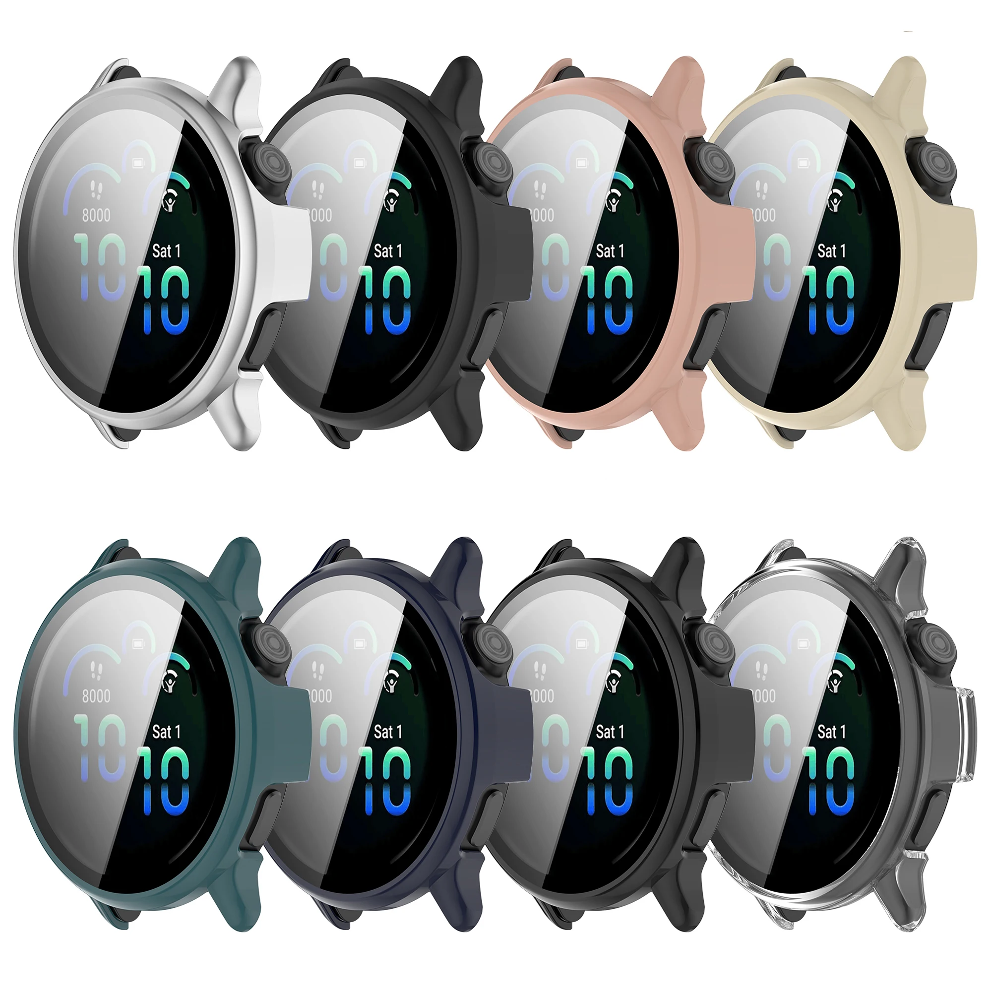 حافظة PC + زجاجية لهاتف Garmin Vivoactive 6/Vivoactive 5/GarminActive 5 واقي شاشة كامل غطاء إطاري