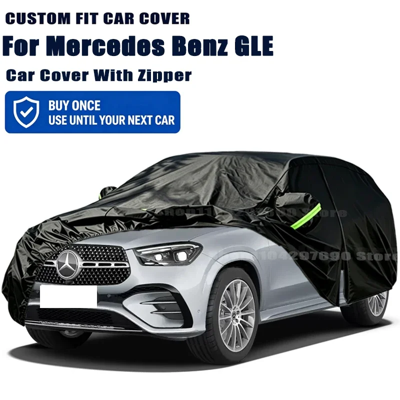 For Mercedes Benz GLE W166 W167 450 53 C92 Car Cover With Door Zipper Waterproof Snow Rain Anti-UV Dustproof Outdoor Protector