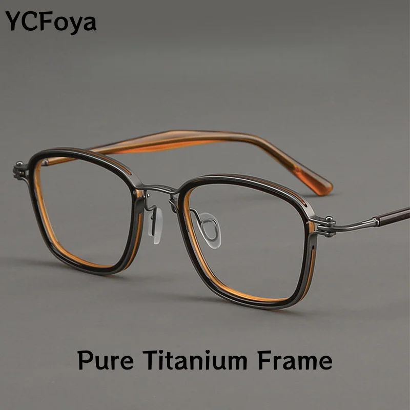 

YCFoya Men Big size Luxury Fashion Eyewear 2026 Retro Square Titanium Eyeglasses Myopia Optical Prescription Glasses Frame 5861