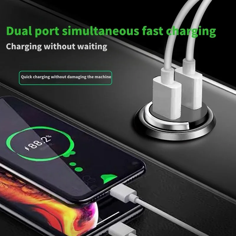 Mini Pull Ring Car Charger Dual USB Fast Chargingfor iPhone Huawei Xiaomi Samsung QC 3.0 Phone Convenient Charger Adapter