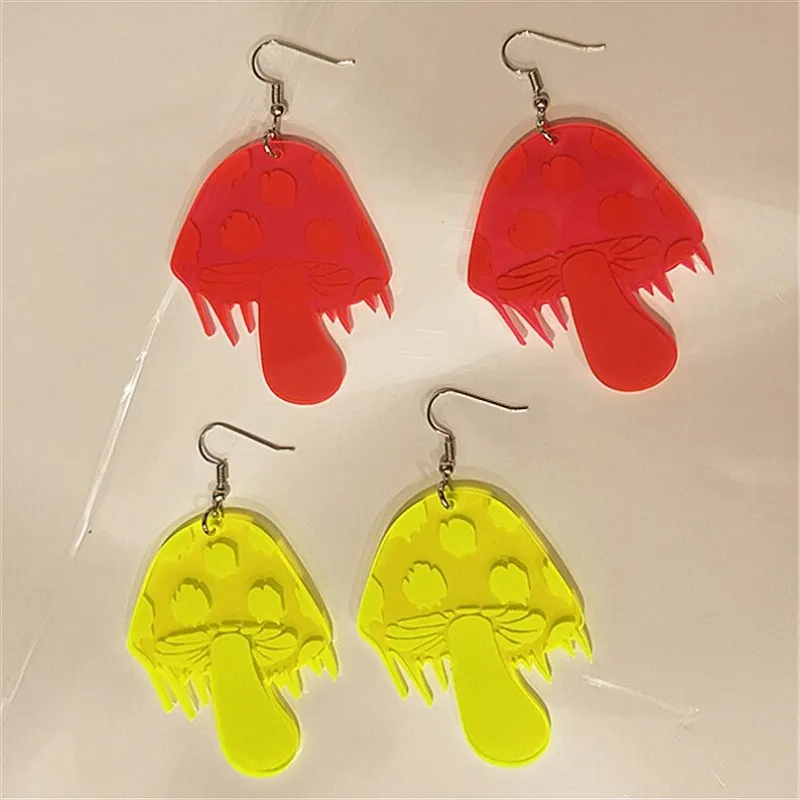 Creative Red Printed Acrylic Mushroom Earrings Hip Hop Style Acrylic Mushroom Pendant Nightclub Bounce Girl Jewelry Eardrop Gift