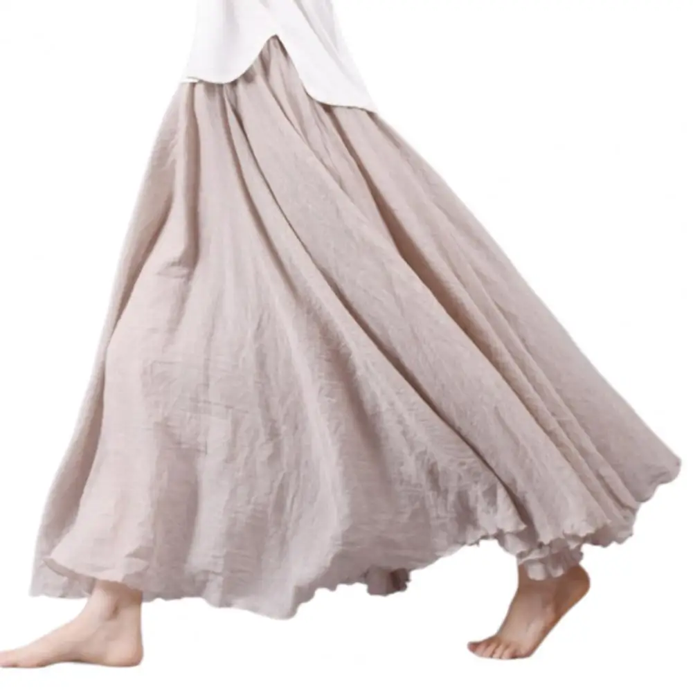 Women Skirt Elastic Waist Bohemian Maxi Skirt with Large Flowy Hem Women's Ethnic Style A-line Streetwear Long Solid Color Skirt