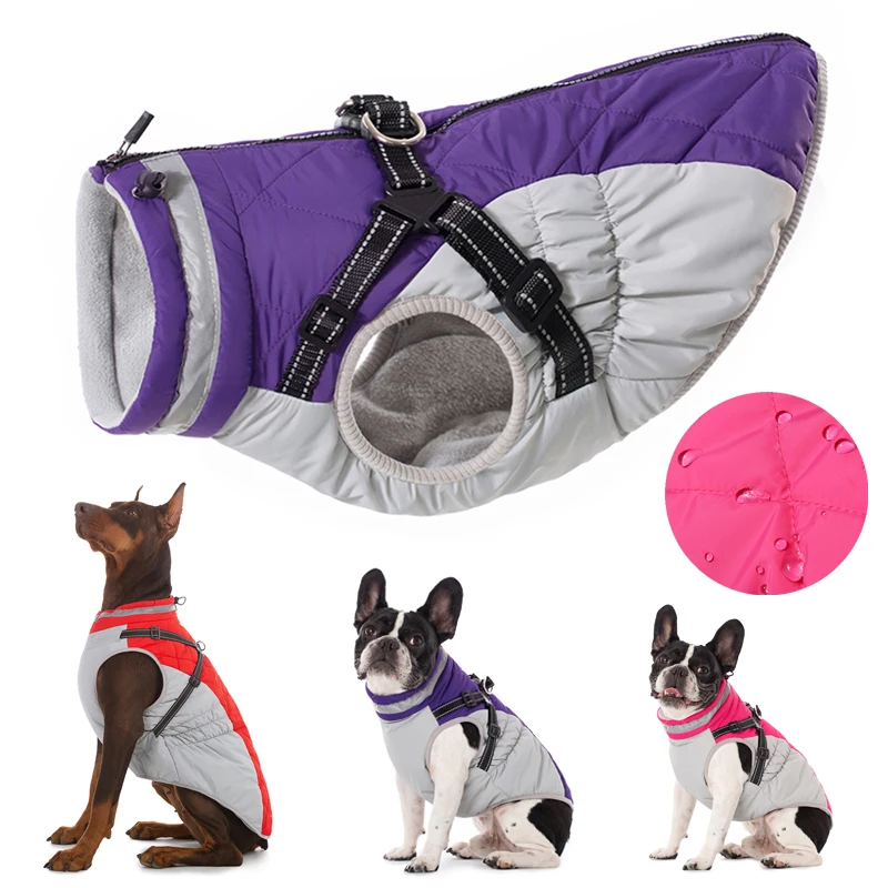 

Waterproof Pet Jacket With Harness Winter Warm Dog Clothes for Small Large Dogs Labrador Coat Chihuahua French Bulldog Outfits