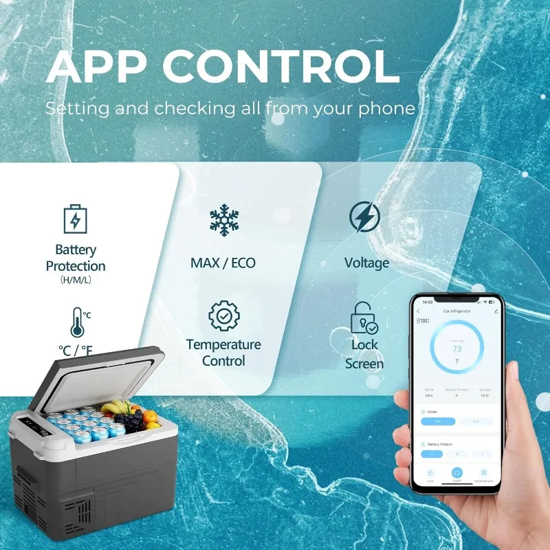 EUHOMY 12ボルト冷蔵庫、17クォート（15L）コンプレッサー式電動クーラー、アプリ制御、車載冷蔵庫12/24V DC & 120-240V AC