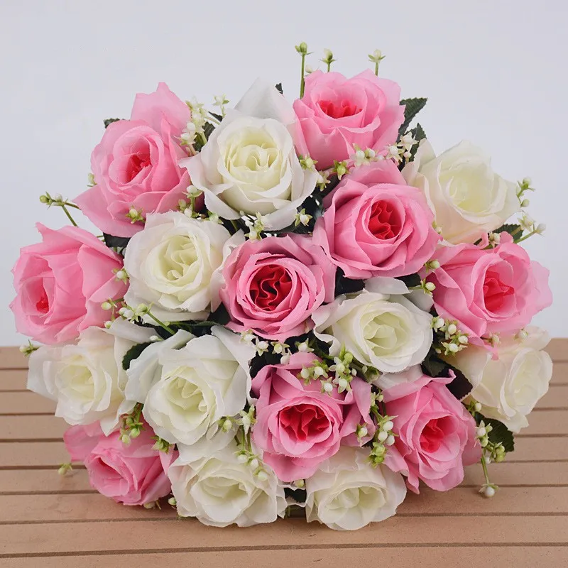 18 Heads Artificial Rose Bouquet Wedding Bride Hand-Holding Flower Bouquet Valentine Day Wedding Party Home Floral Decoration