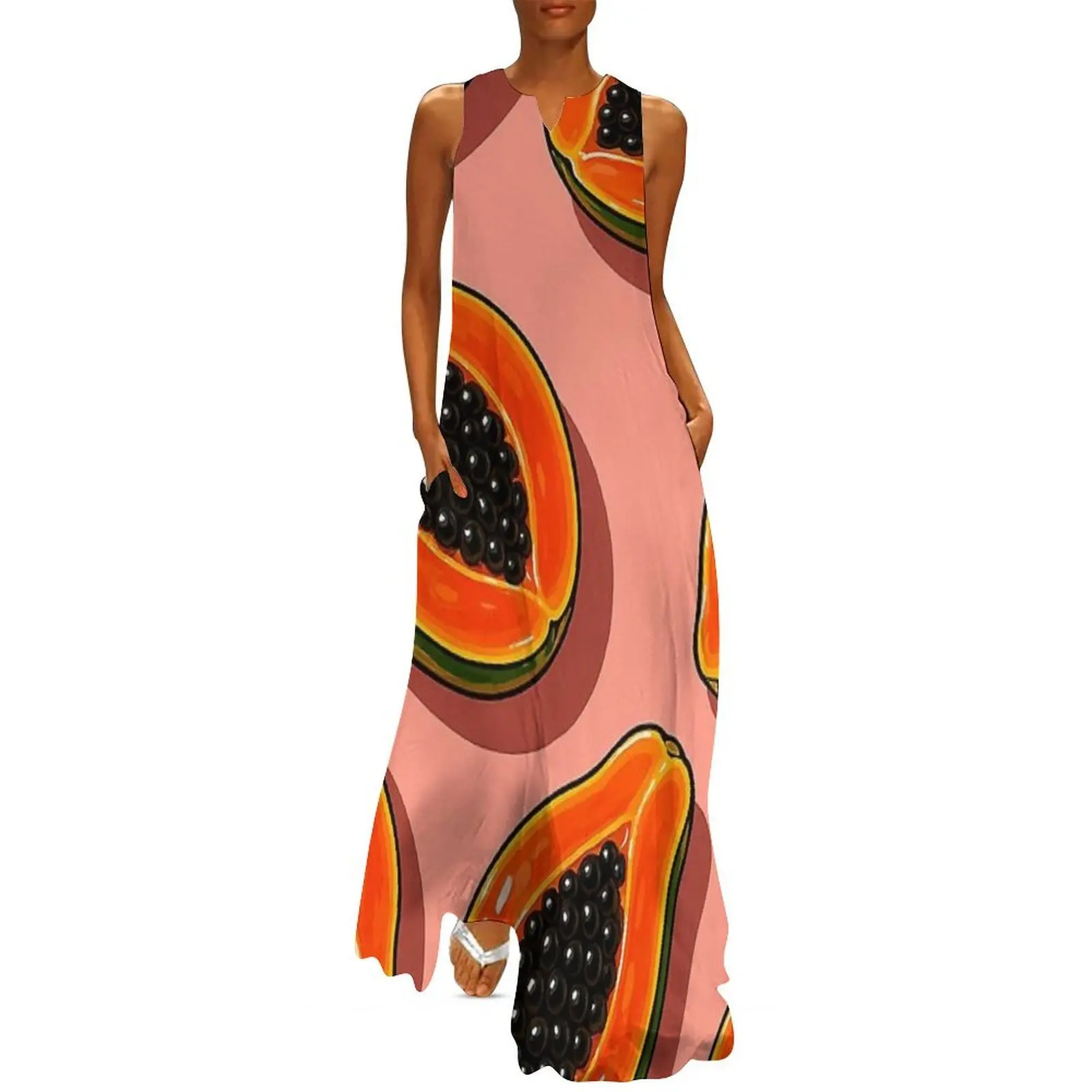 

Colorful Summer Papaya Design – Juicy Tropical Orange Fruit Aesthetic, Zesty Y2K Fruit Art & Summercore Energy Vibes Long Dress