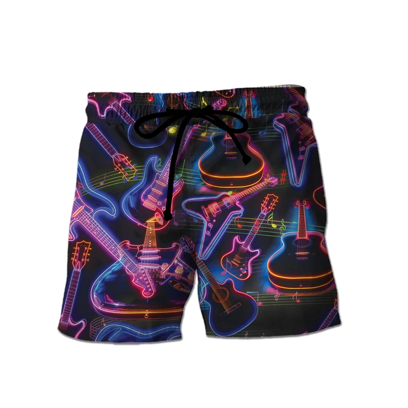 Instrumento musical impresso em 3D calças curtas para homens, roupas de cantor, calções de praia gráficos, calções engraçados, calças