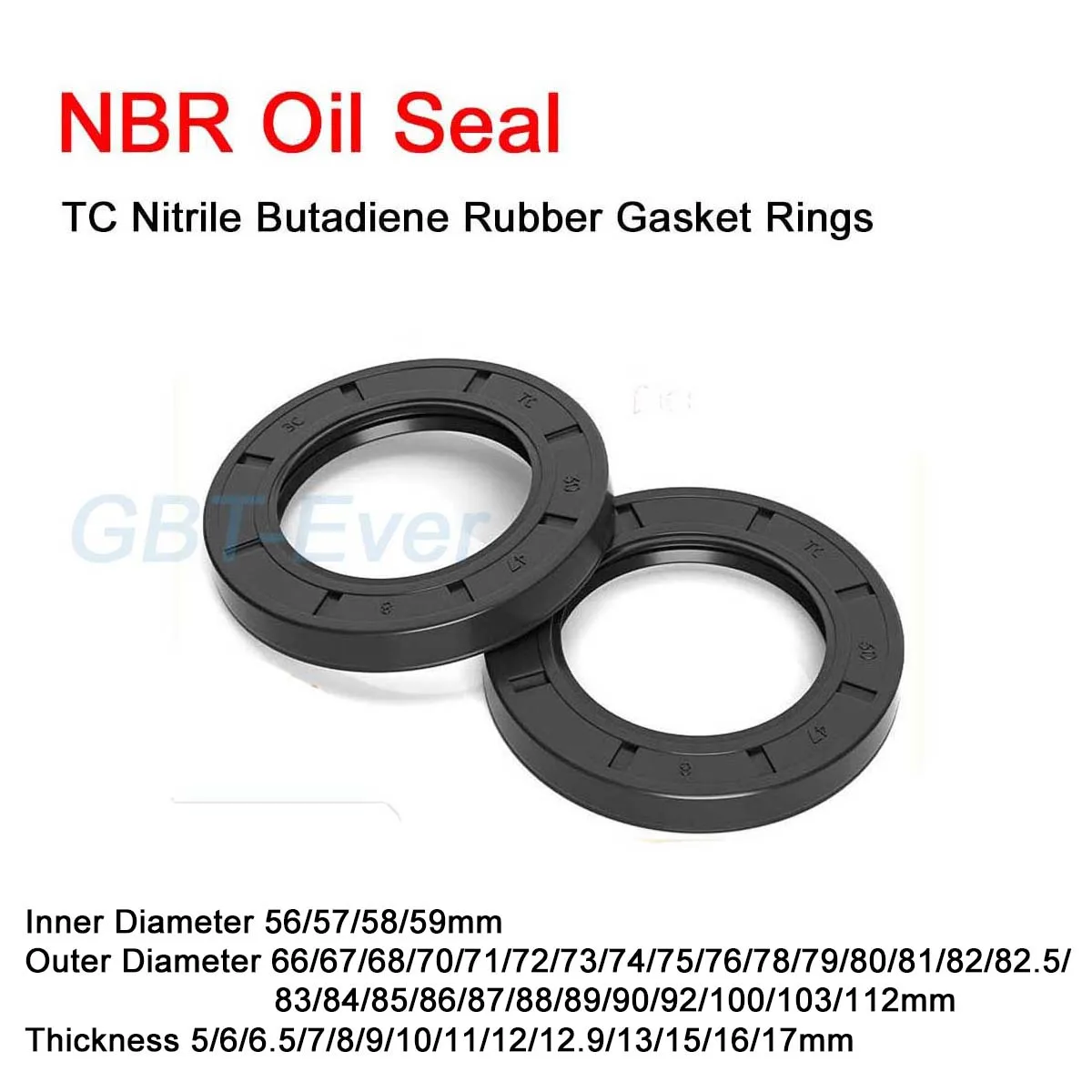 

1Pcs NBR Framework Oil Seal ID 56/57/58/59mm OD 66-112mm TC Nitrile Butadiene Rubber Gasket Rings Cover Double Lip with Spring