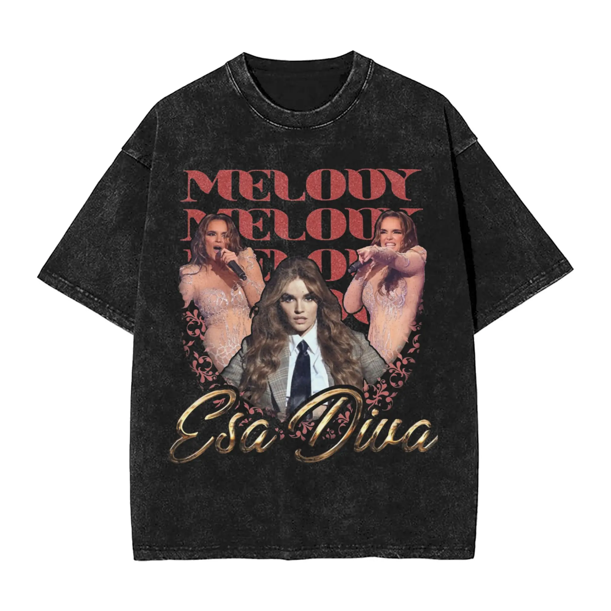 

Melody That diva Spain Eurovisions 2025 Song Contest Washed T Shirts Streetwear Hip Vintage Tees for Men Women Cotton Oversize