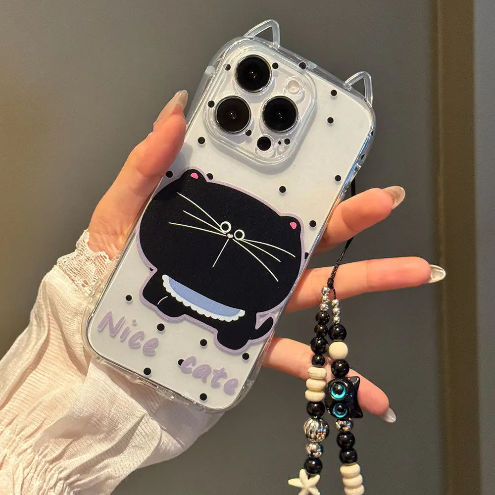 

Creative Big Face Cat Suitable For Iphone16 Cute Cat's Ears Mobile Phone Iphone15pro 13 Bracelet Protective Case