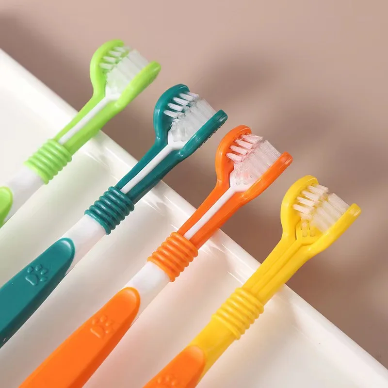 Pet toothbrush oral cleaning dog toothbrush cat toothbrush three-head three-side toothbrush dog toothbrush pet supplies Dog