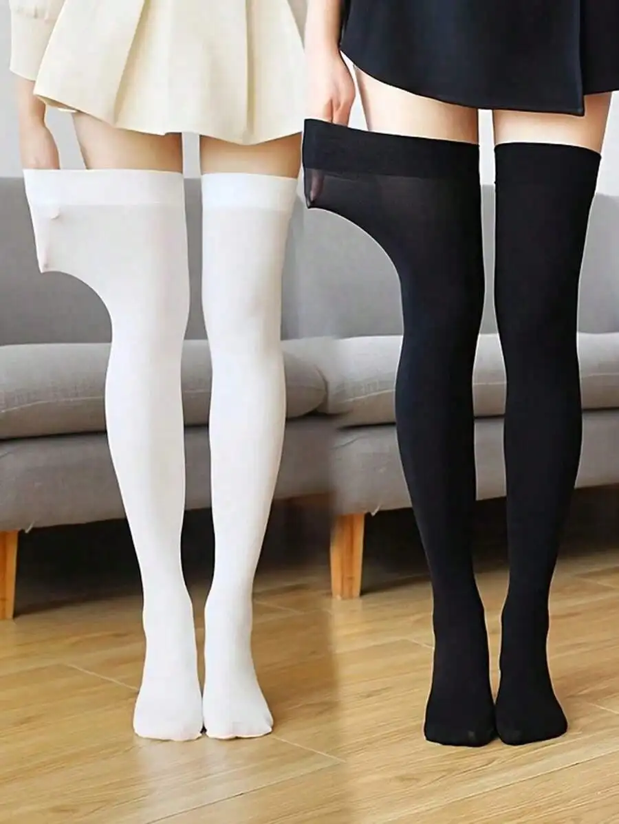

2 Pairs Women's Over-the-Knee Stockings, Soft Stretchy Fabric, Daily Wear