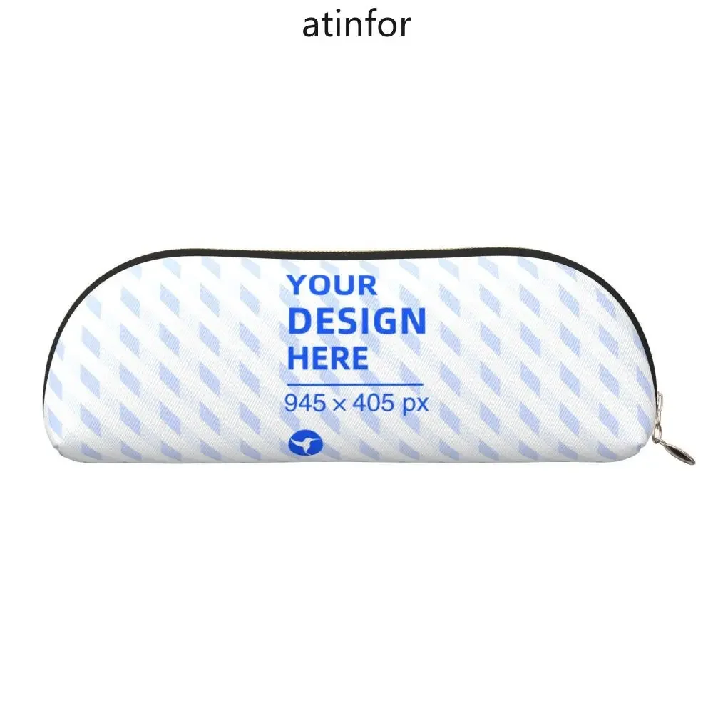 atinfor Customized Waterproof  Leather Semi-circular Storage Bag Pencil Case Makeup Case Cosmetic Bag -Full Width Printing