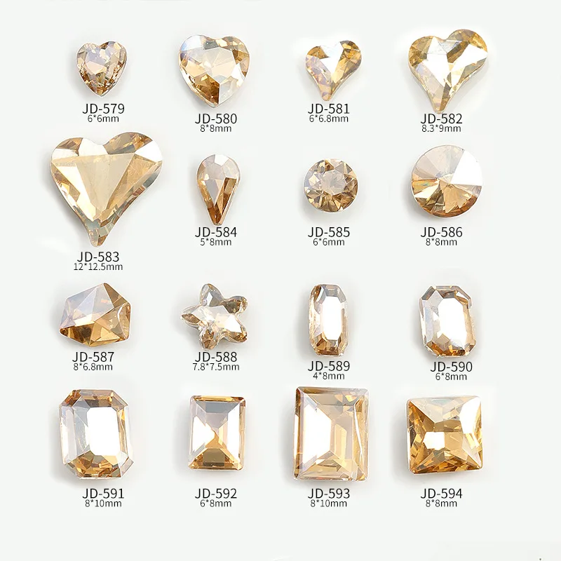 10pcs/Bag Hot Selling Nail Accessories Diamond Champagne Serie Nail Charms Pointed Bottom Irregular Multi Cut Bare Crystal Decor