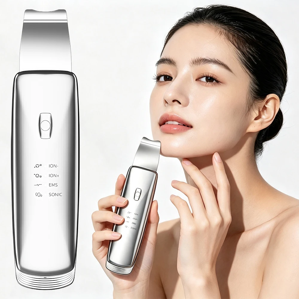 1Set 4-in-1 Sonic Facial Spatula Skin Scrubber Blackhead remover for Deep Cleansing, Pore Extraction, Serum Infusion, Anti-Aging
