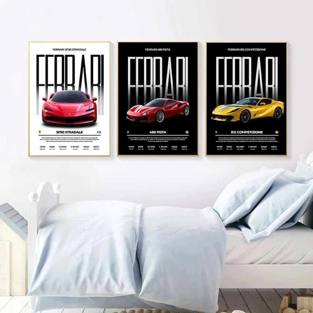 Classic Modern Luxury Sports Car Ferrari Series Blueprint Retro Poster Wall Art Picture Canvas Painting Bedroom Home Decoration