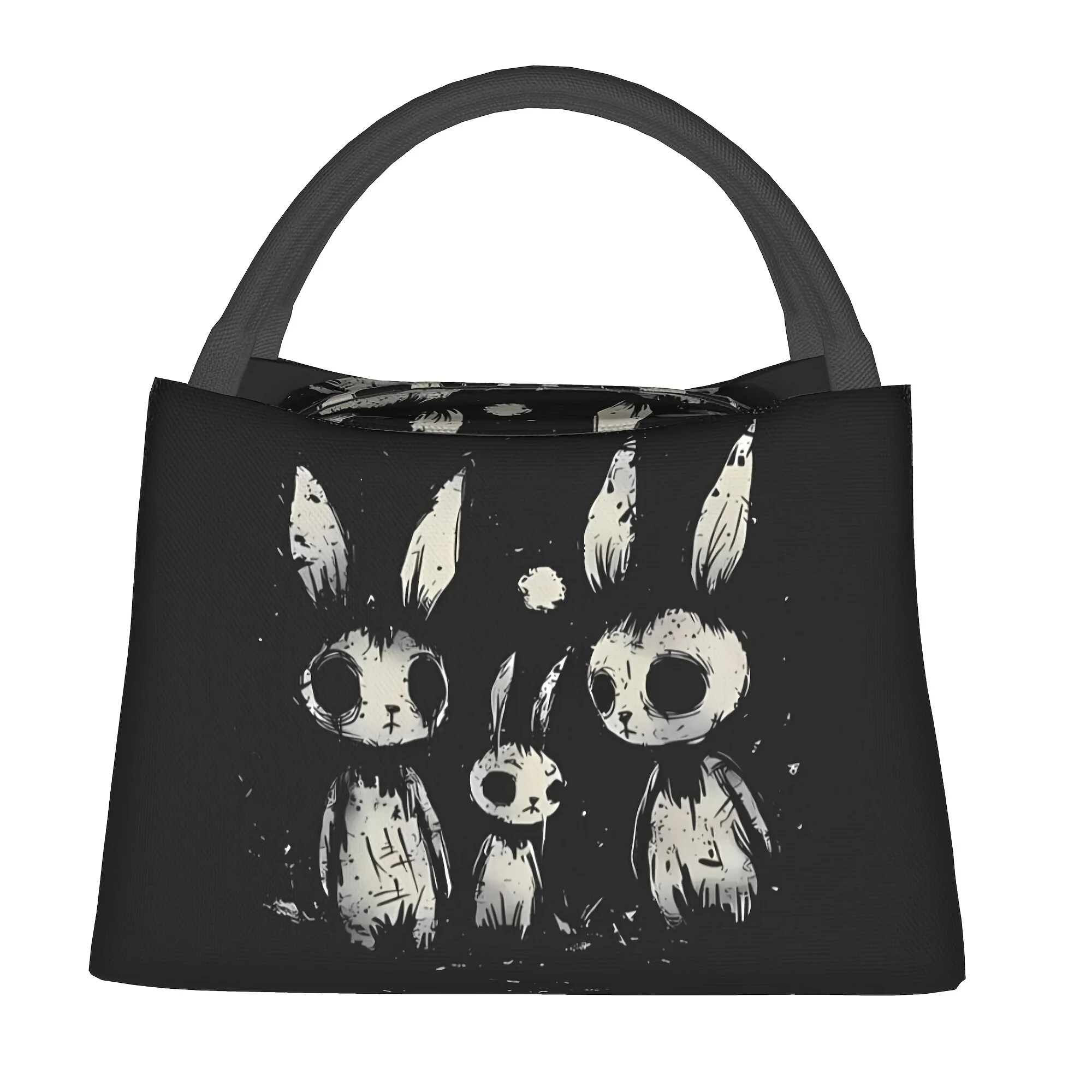 Scary Rabbit Print Insulated Tote Lunch Bag Reusable for Office Picnic Camping