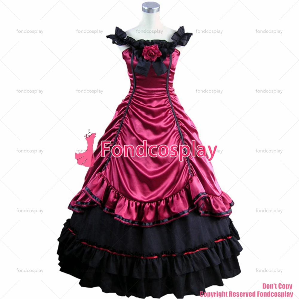 fondcosplay Gothic Lolita Punk Medieval Gown Crimson Evening red satin Dress black skirt cosplay costume CD/TV[CK1421]