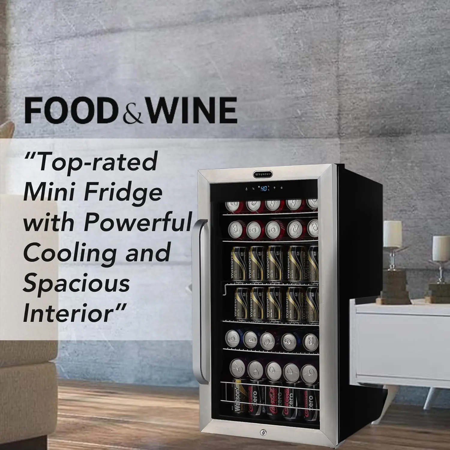 Beverage Refrigerator with Glass, 136-Can Cu. Ft. Drink Mini Fridge with Lock and Digital Control