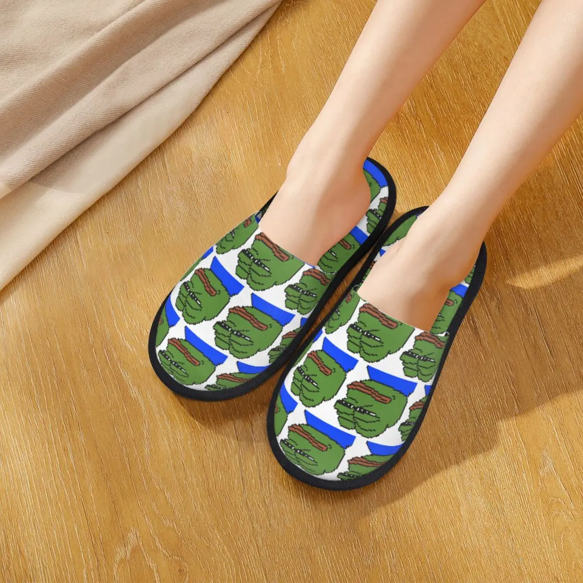 Custom Pepe The Frog Peepo Emote Slippers Memory Foam Warm Soft Women House Slipper Bedroom Cozy Shoes