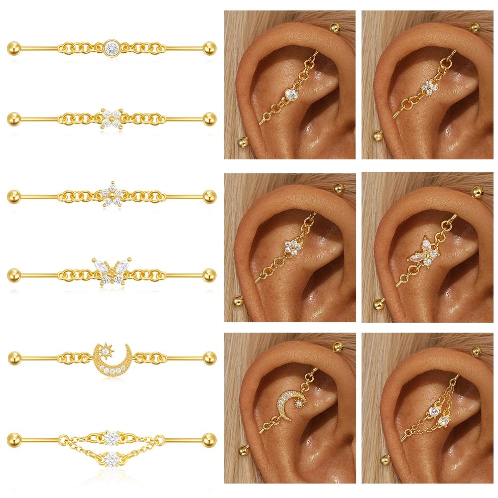 

BOAKO Barbell ball Piercing Earring 925 Sterling Silver For Woman Star Moon/Butterfly Fashion Dainty Luxury Style fine jewelry