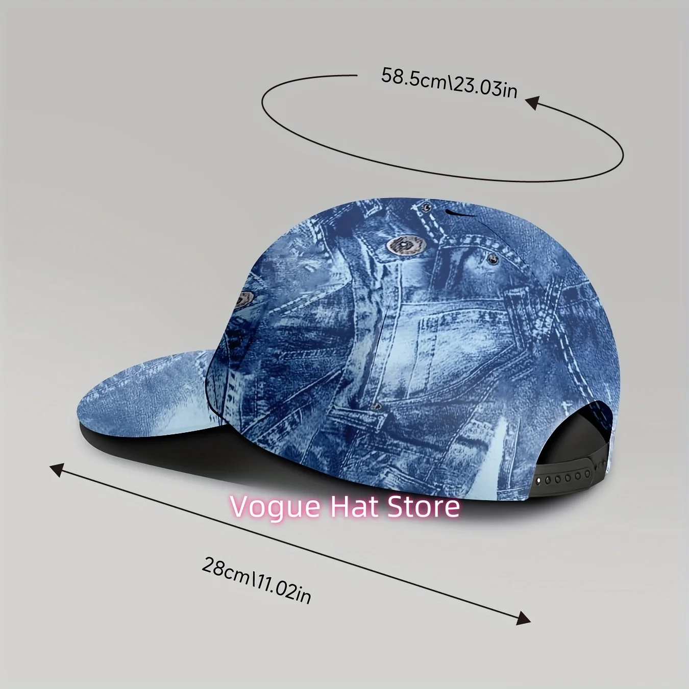 1pc Print Baseball Cap for Men & Women - Adjustable Sun Hat with Patchwork Jeans Pattern, All-Over Blue/Dark Brown/Beige, Vintag view 3