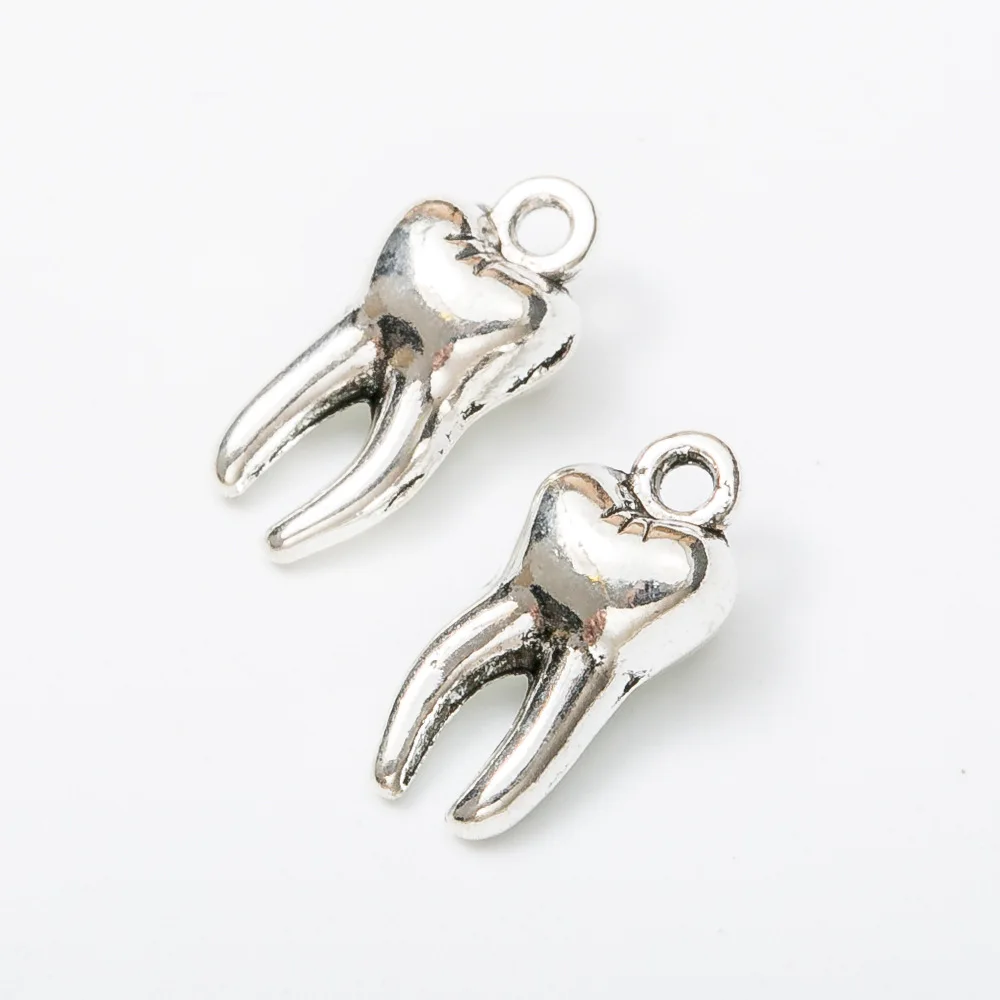 20PCS 7X15mm 2 Color Metal Alloy 3D Double-Sided Teeth Charms Oral Cavity Pendants For Jewelry Making Handmade Craft