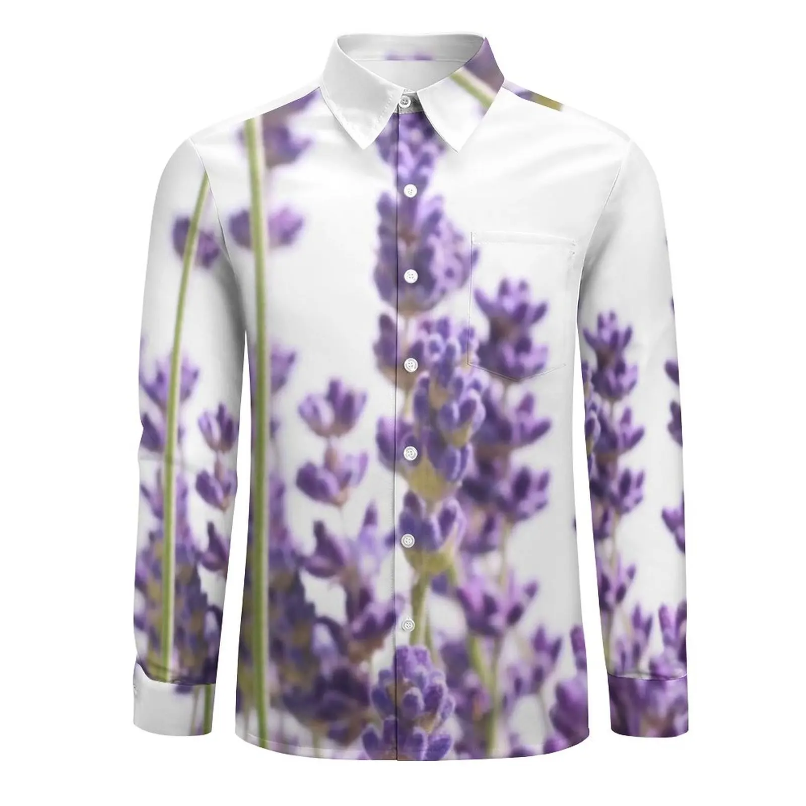 Purple Lavender Shirt Men Vintage Purple Spring Flowers Casual Shirts Autumn Street Blouses Long Sleeve Fashion Oversized Tops