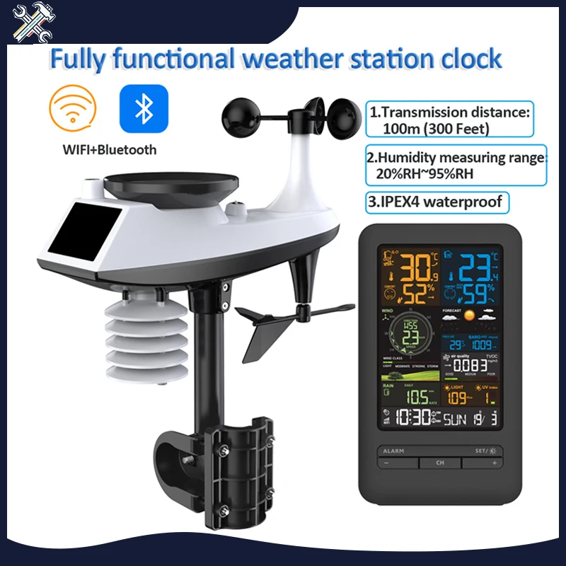 

WiFi Weather Station with Sensor Indoor Outdoor Wireless Thermometer Digital Color Display with Temperature Humidity TVOC Detect