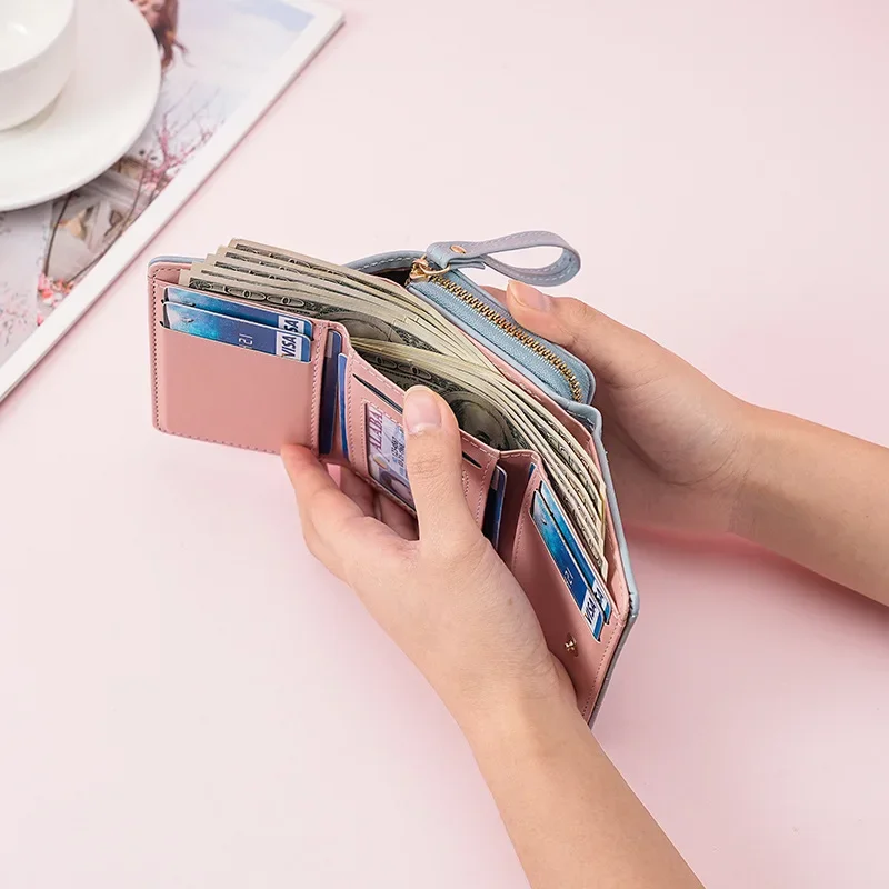 Small Women\'s Wallet Leather Mini Female Wallets Fashion Coin Purse Card Holders Ladies Money Bag Caibu Zipper