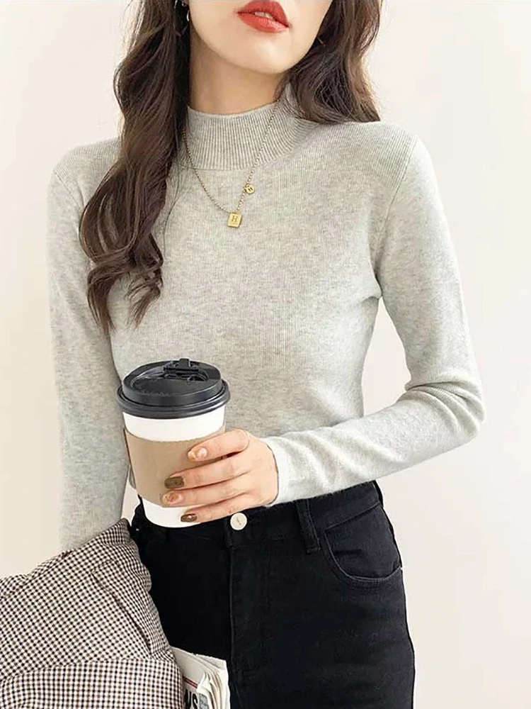 Autumn Winter Turtleneck Sweater Women Fashion Korea Stretch Tops Women Knitted Pullovers Long Sleeve Bottoming Knitted Sweater