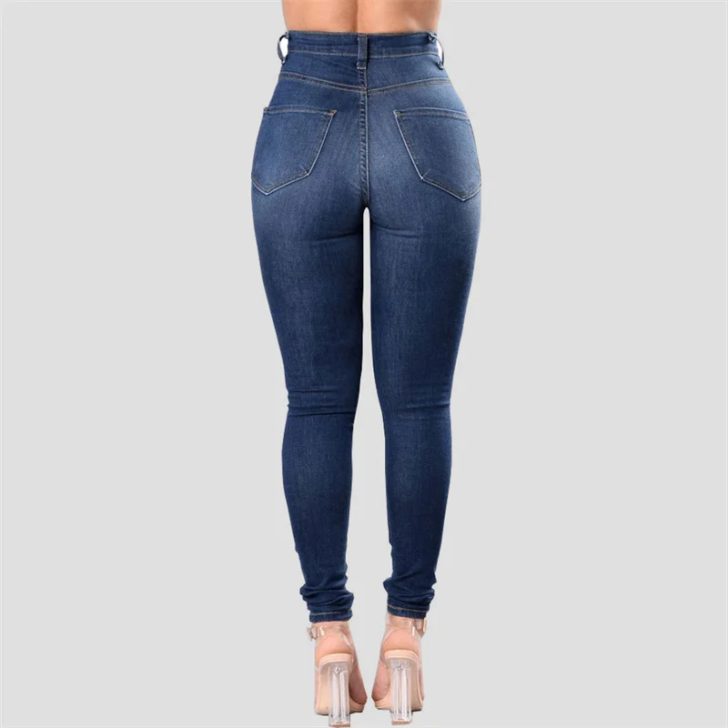 Britische Stil gebrochene Löcher aushöhlen Bleistift Jeans Frauen Slim Fit Pendler Jeans hose Damen High Taille Lift Gesäß Hose