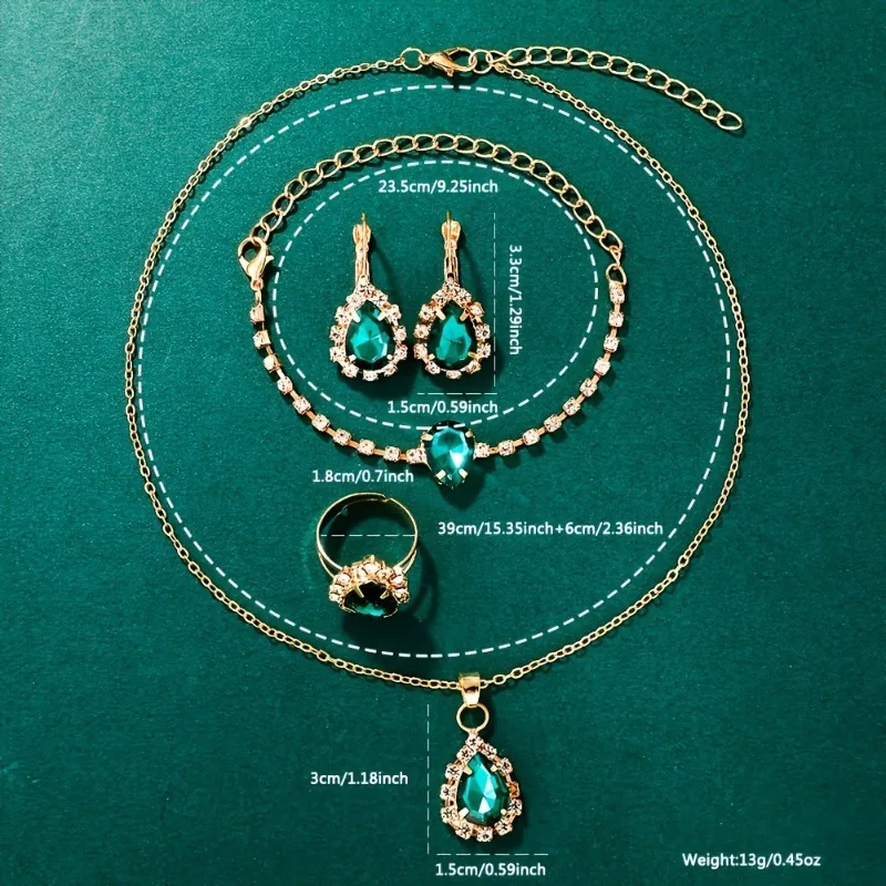 Set di orologi da polso vintage in oro da 5 pezzi per donna Orologio da polso al quarzo da donna di lusso con regali di orologi con diamanti verdi