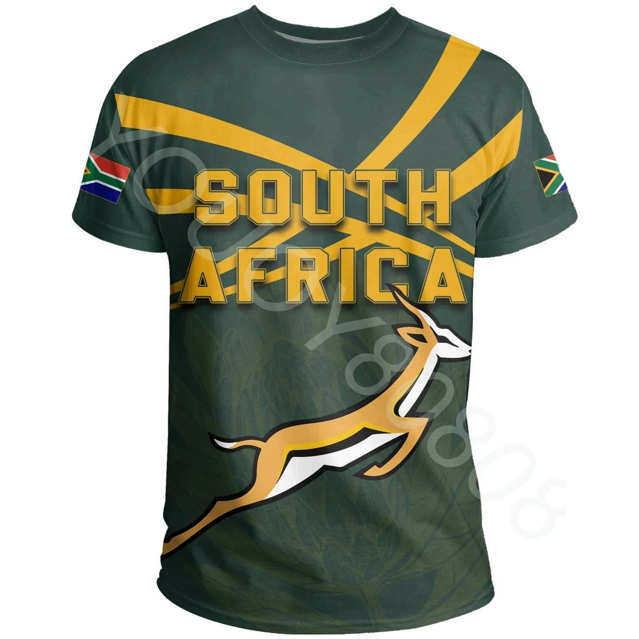 African Zone T-Shirt Ethnic Tribal Style Summer Print Men\'s T-Shirt South African Springbok - Rugby Fans Round Neck T-Shirt