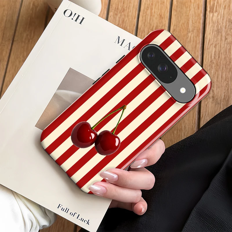 Fcicicase Cherry Stripe Pattern Phone Case For Google Pixel 10A 9 10 Pro 9 10 Pro XL 8 8A 7A Shockproof Matte Acrylic Cover view 6
